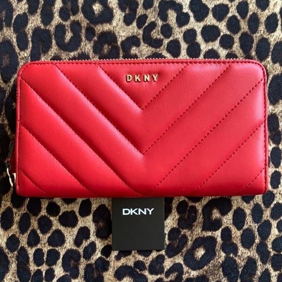 Brand New DKNY Vela Large Zip Around Red Wallet - Picture 1 of 14